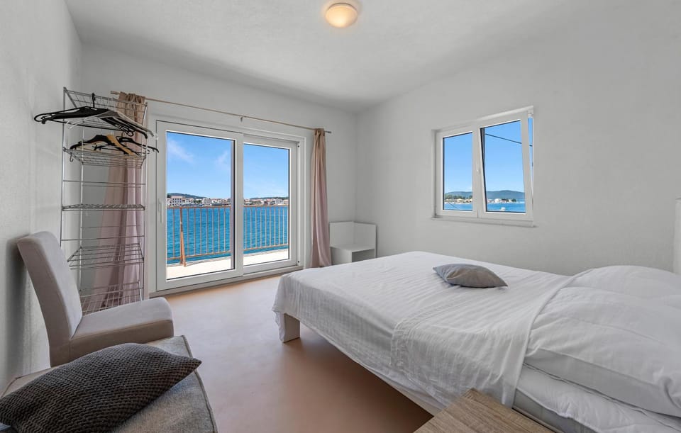 Bed, View (from property/room), Bedroom, Sea view, towels, wardrobe