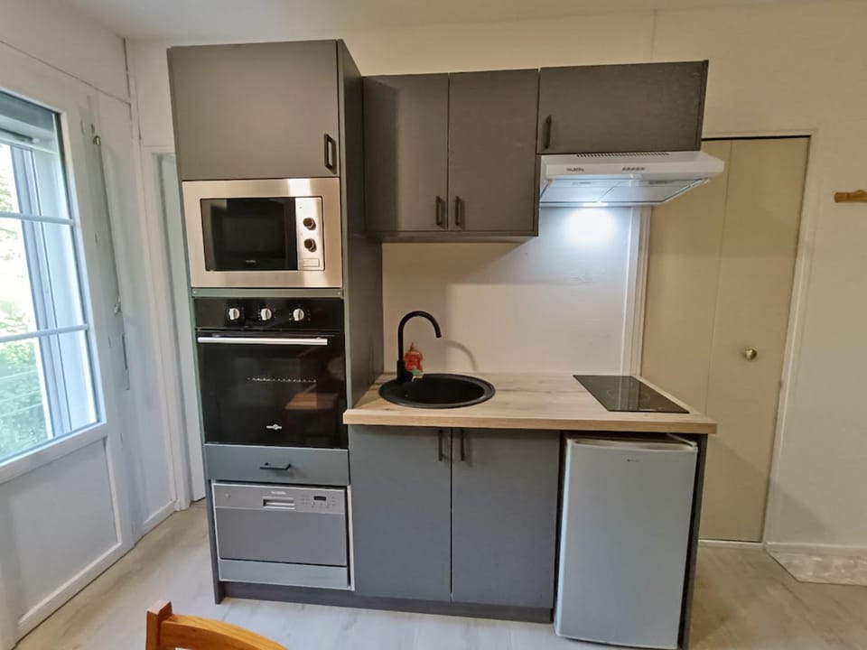 Kitchen or kitchenette, dishwasher, oven, stove