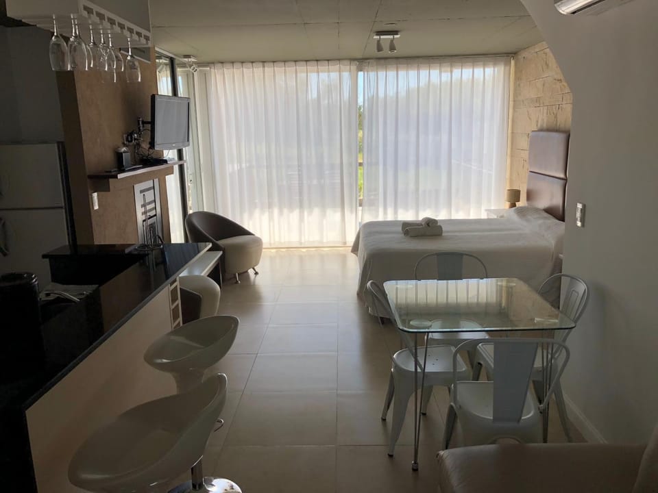 Bed, Living room, Dining area