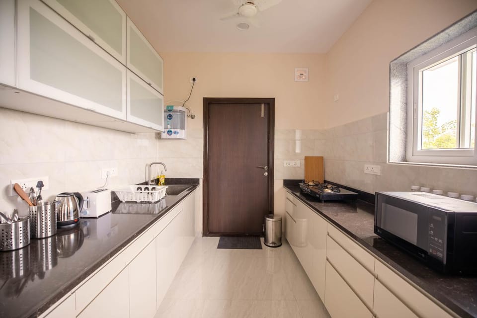 Kitchen or kitchenette, stove