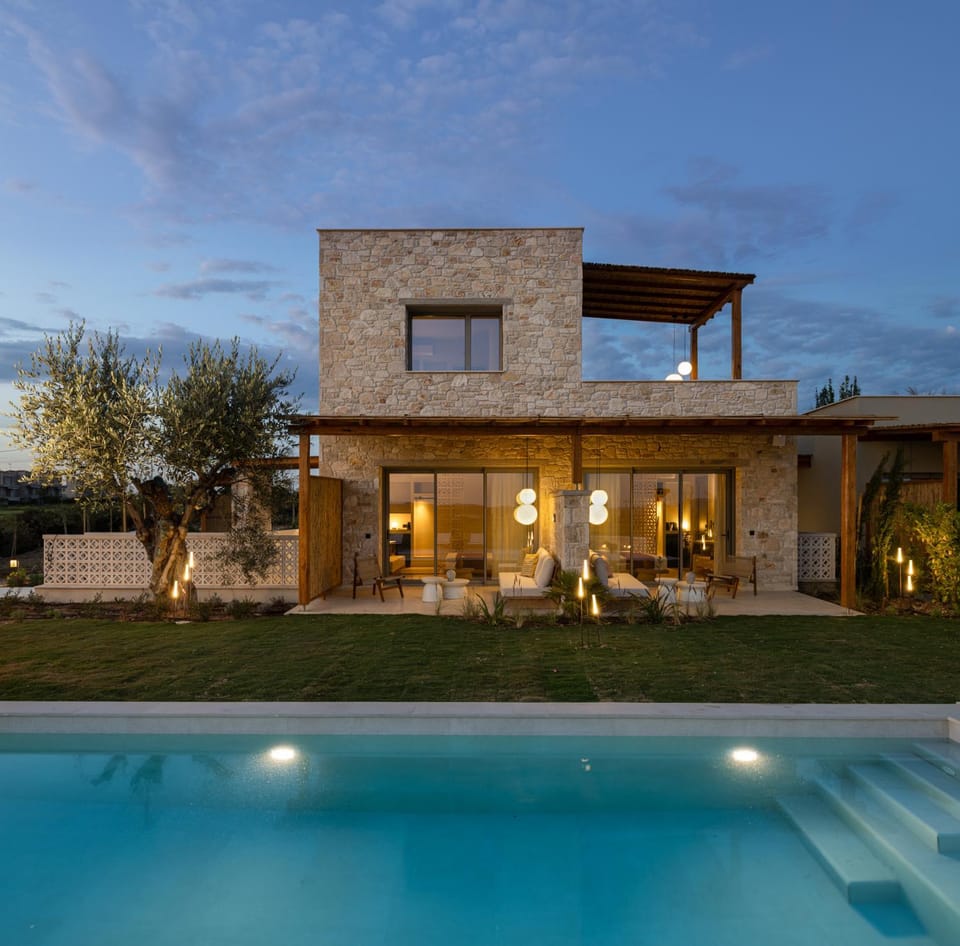 Property building, Patio, Night, Pool view