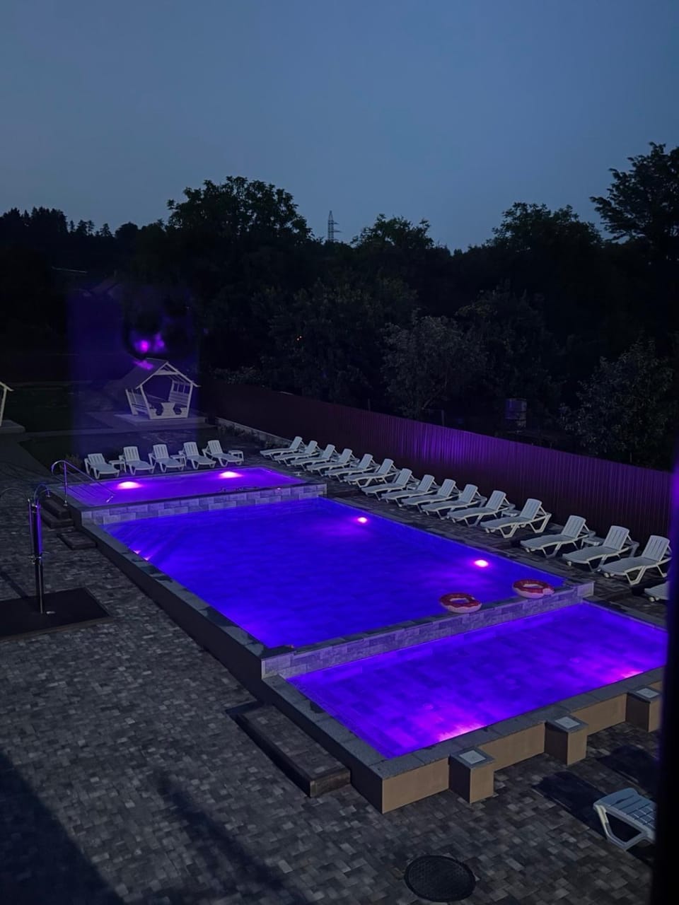 Night, Pool view, Swimming pool, sunbed