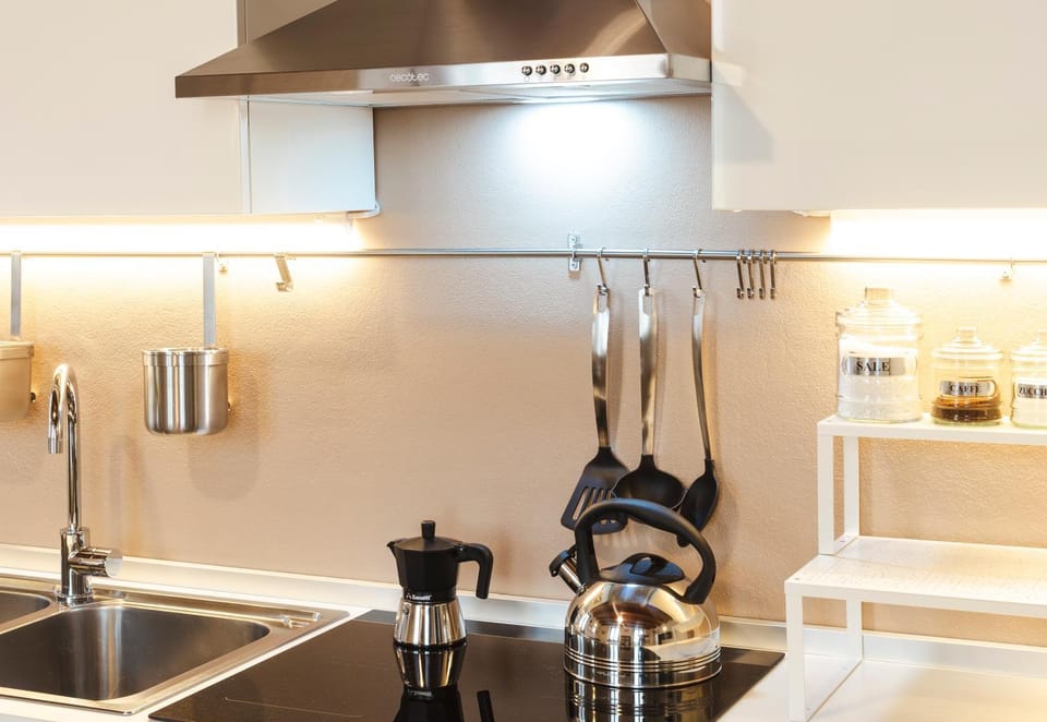 Kitchen or kitchenette, stove