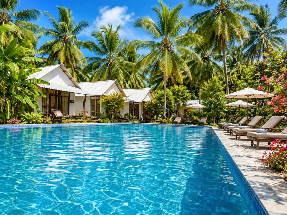 Property building, Natural landscape, Garden, Garden view, Pool view, Swimming pool, sunbed