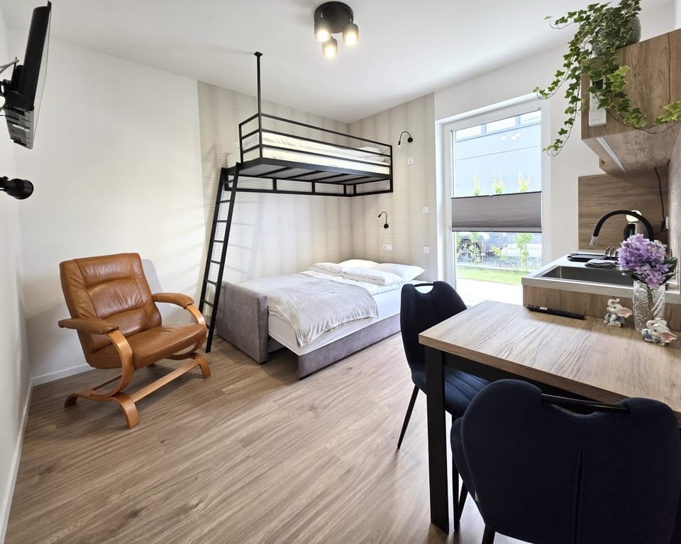Patio, Bed, TV and multimedia, Balcony/Terrace, Living room, Photo of the whole room, Seating area, Dining area, Bedroom, bunk bed, air conditioner