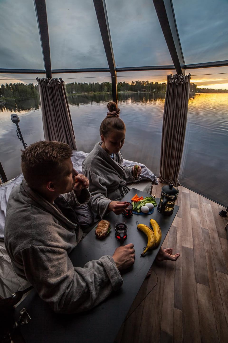 AuroraHut Glass Igloos Ranua Docked boat in Lapland