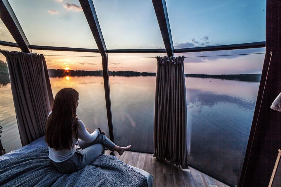 AuroraHut Glass Igloos Ranua Docked boat in Lapland
