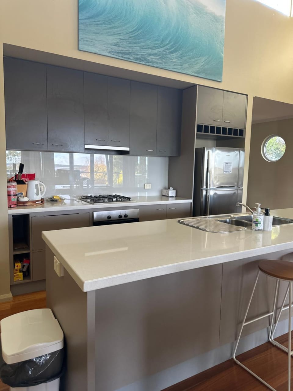 Kitchen or kitchenette, stove