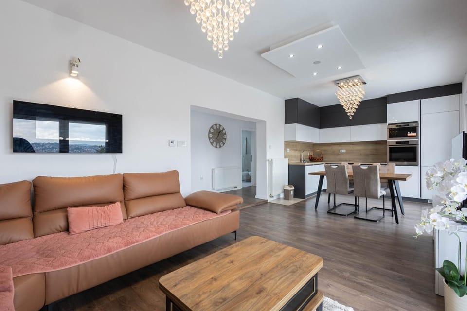 Living room, Dining area, microwave, oven, kitchen