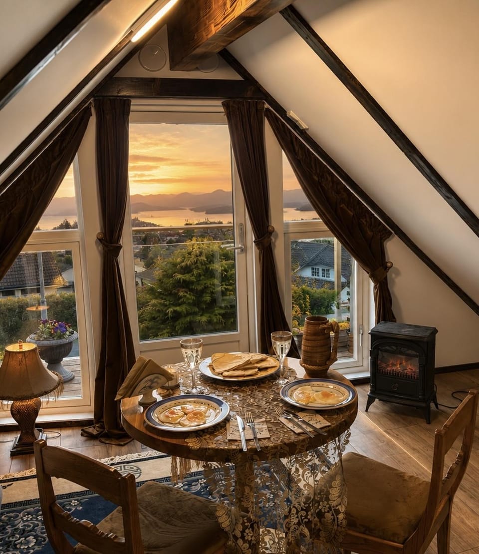 Natural landscape, Living room, Seating area, Dining area, Mountain view