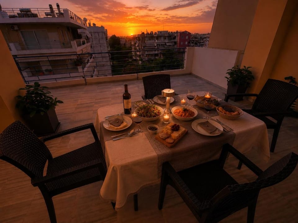 View (from property/room), Balcony/Terrace, Food, Dinner, Sunset