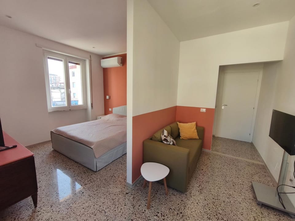 Bed, TV and multimedia, Living room, Photo of the whole room, Seating area, Bedroom, towels, air conditioner