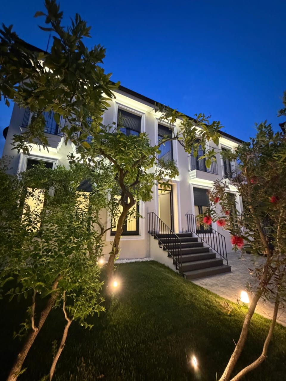 Property building, Night, Garden, Garden view