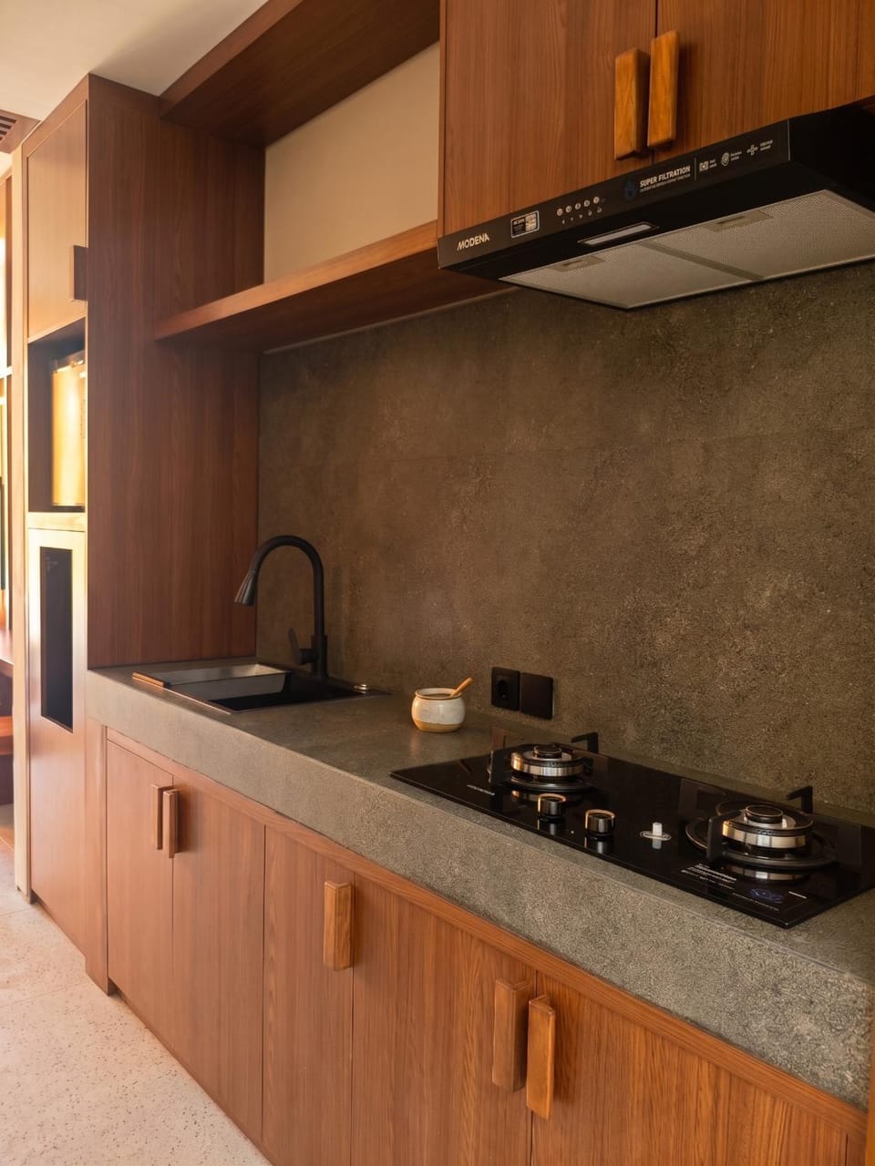 Kitchen or kitchenette, stove