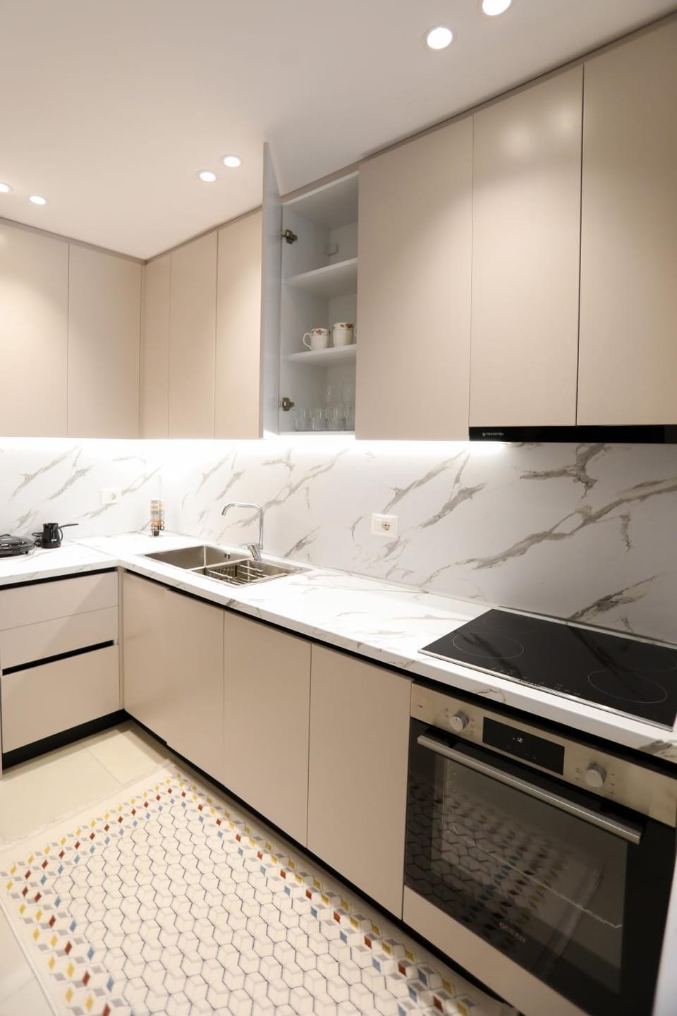 Kitchen or kitchenette, stove