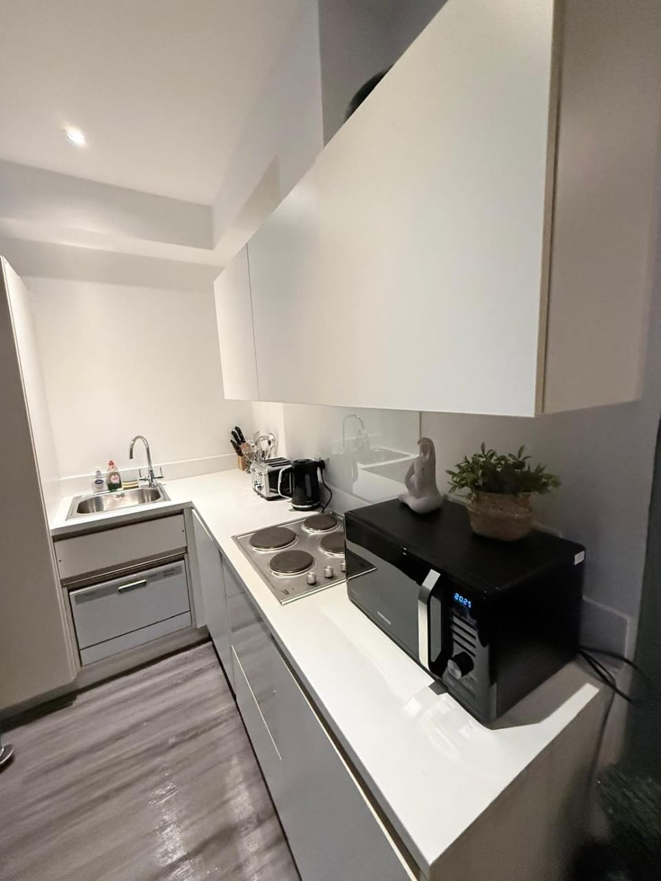 Kitchen or kitchenette, stove, toaster
