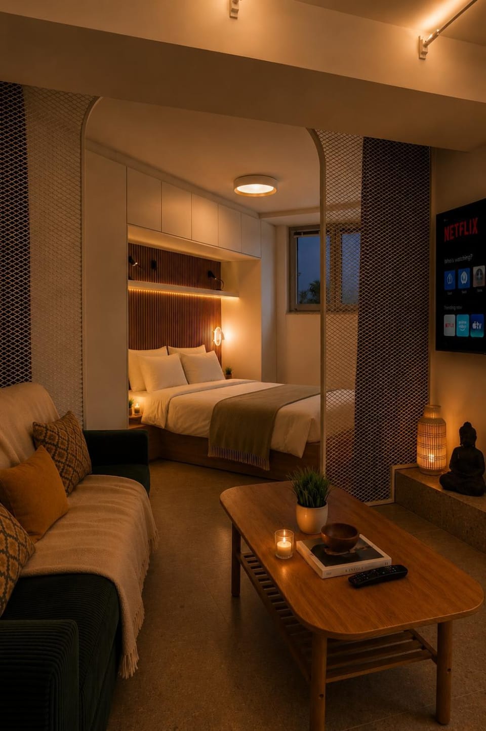 Bed, TV and multimedia, Living room, Bedroom