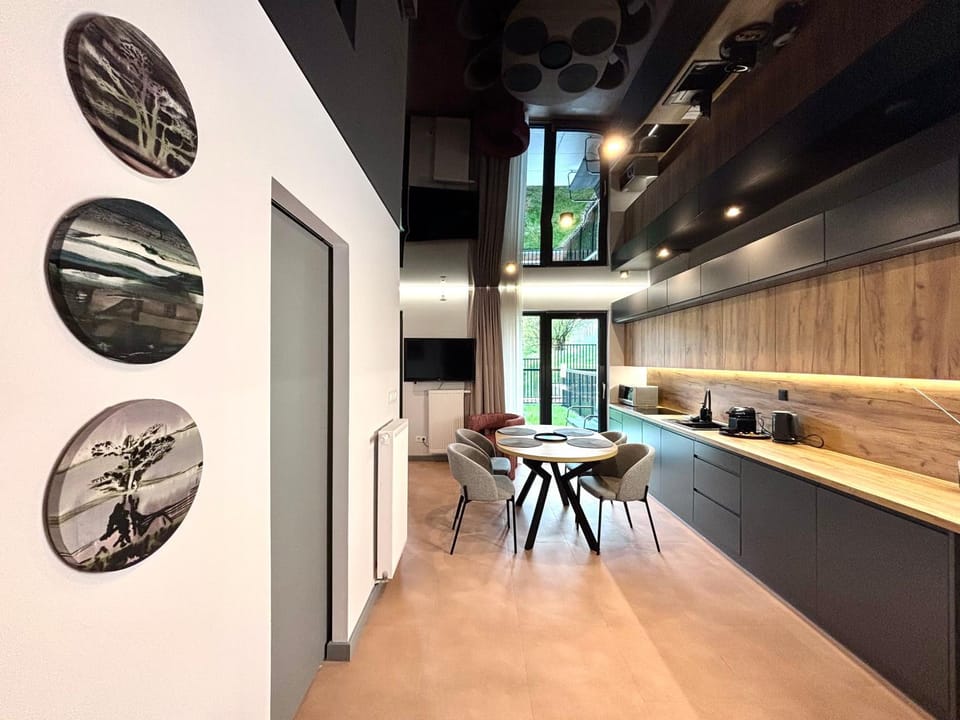 Kitchen or kitchenette, stove