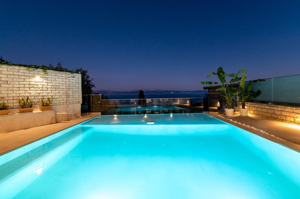 Night, Pool view, Sea view, Swimming pool
