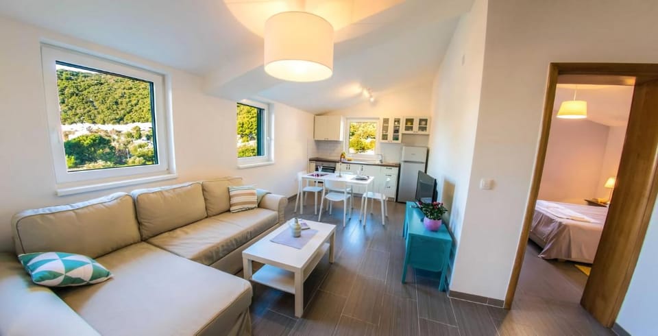 Kitchen or kitchenette, Living room, Seating area