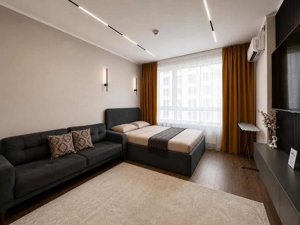 Bed, Seating area, furniture, air conditioner