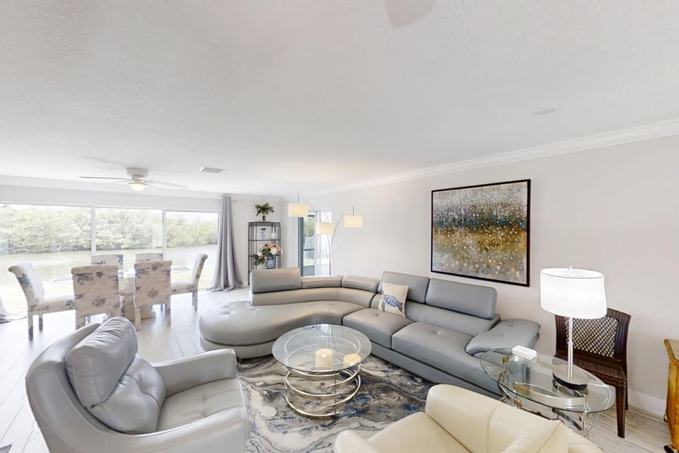 Living room, Seating area, Dining area, River view
