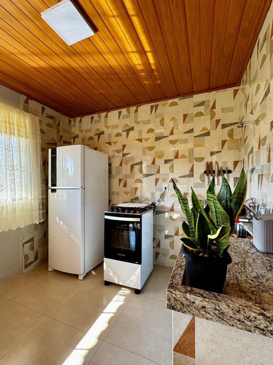 Kitchen or kitchenette, stove