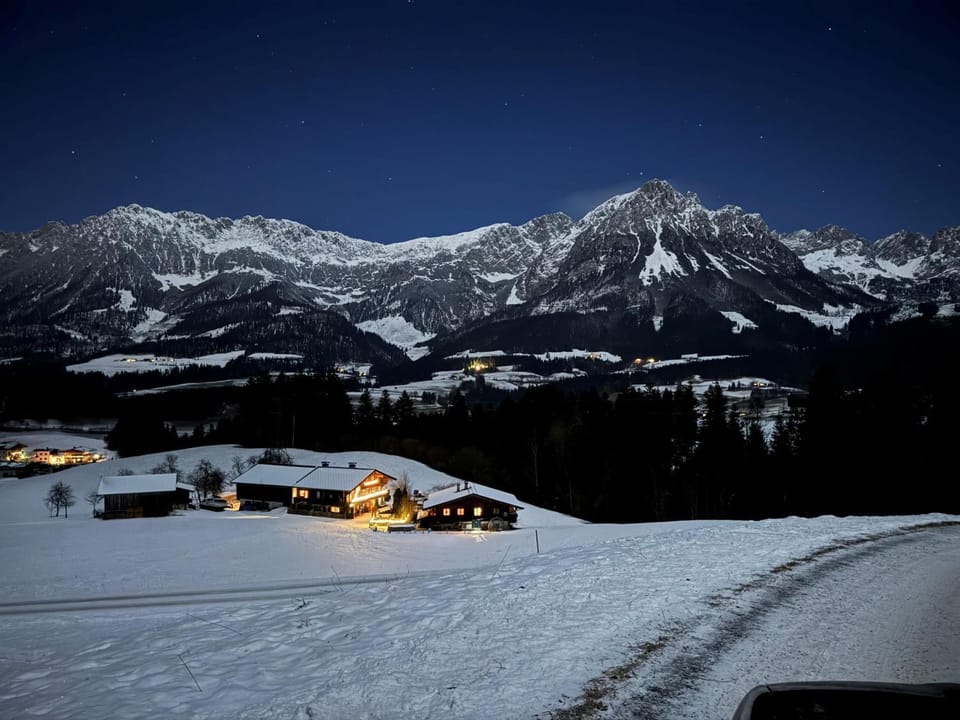 Night, Natural landscape, Winter, Mountain view