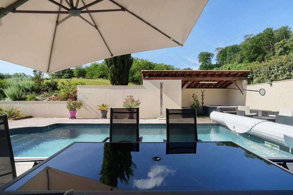 Property building, Living room, Swimming pool