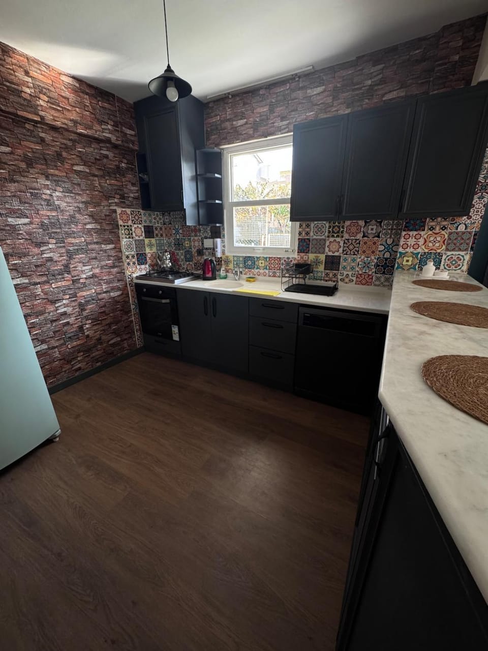 Kitchen or kitchenette, stove