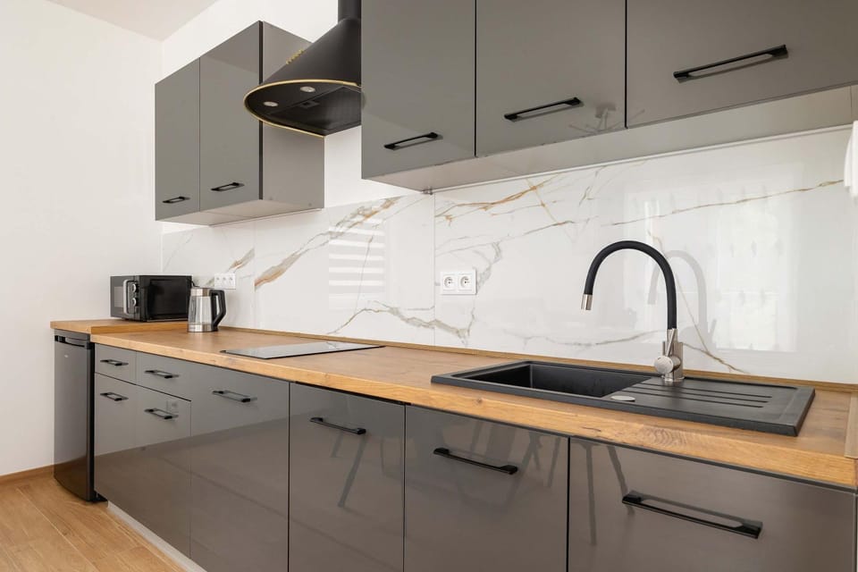 Kitchen or kitchenette, stove