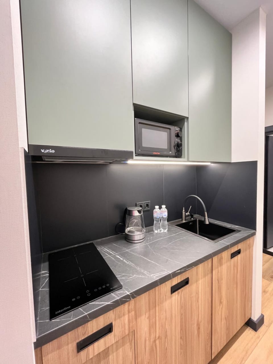 Kitchen or kitchenette, stove