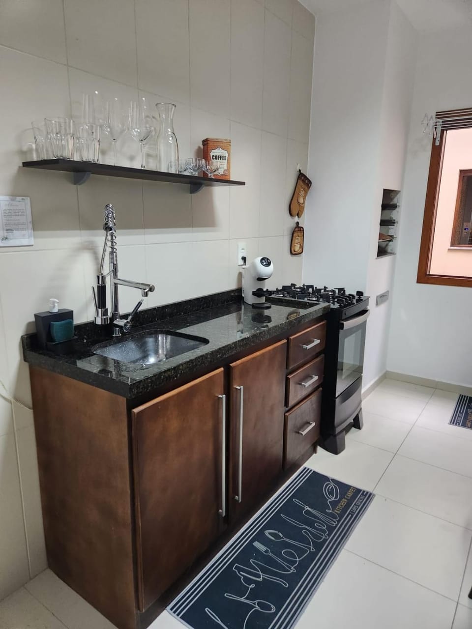 Kitchen or kitchenette, stove