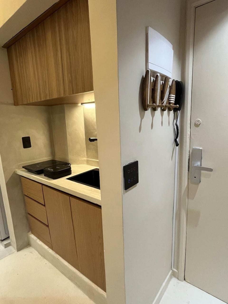 Kitchen or kitchenette, stove