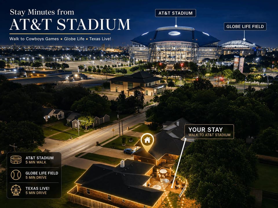 Furnished Mid-Century 32 Pool Cowboys Stadium House in Arlington
