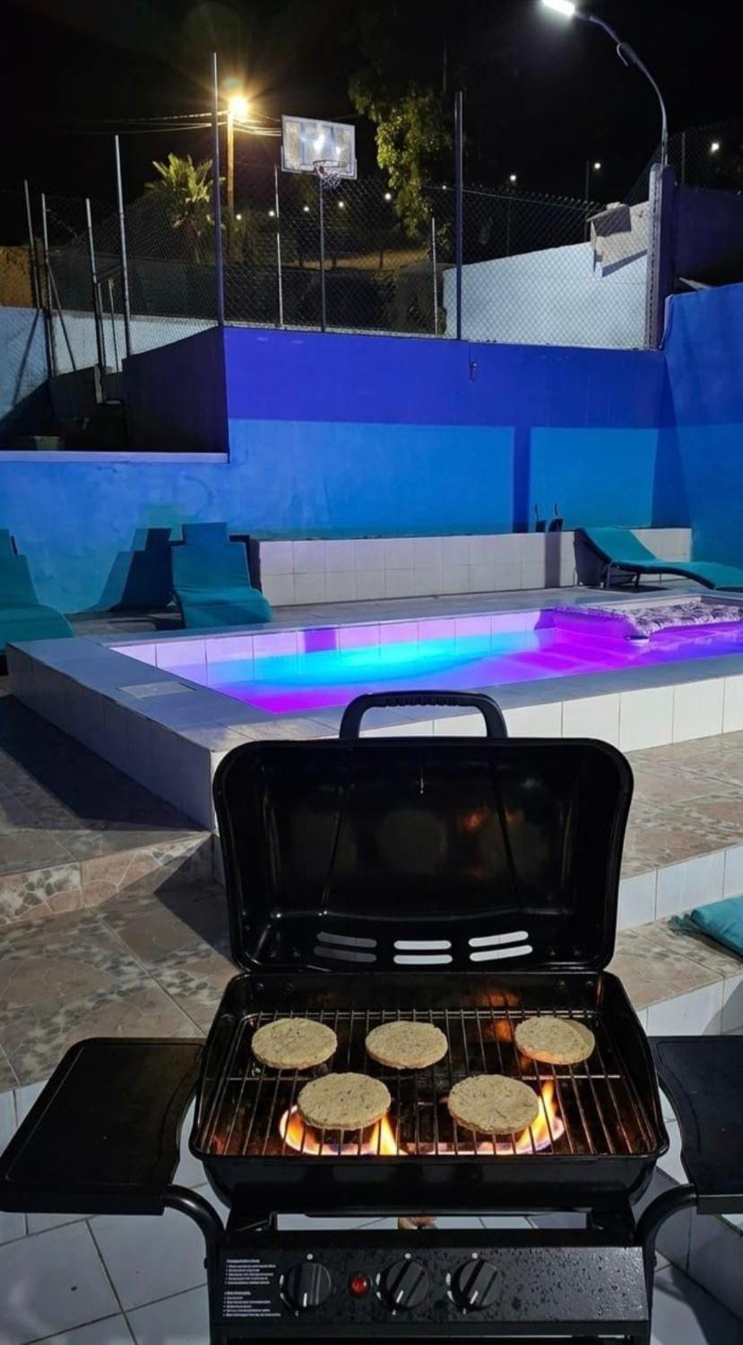 Night, BBQ facilities, Pool view, Swimming pool