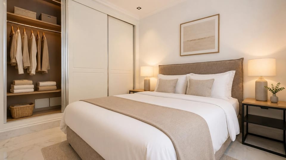 Bed, Photo of the whole room, Bedroom, towels, wardrobe