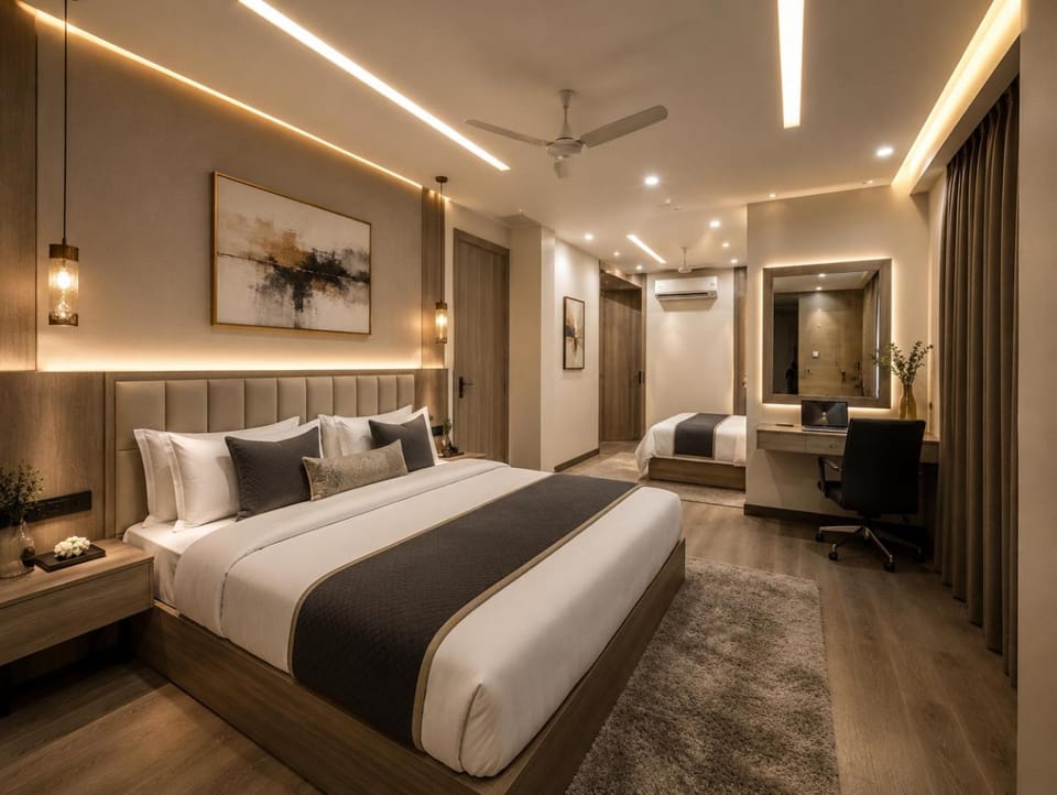 Bed, Photo of the whole room, Bedroom, air conditioner