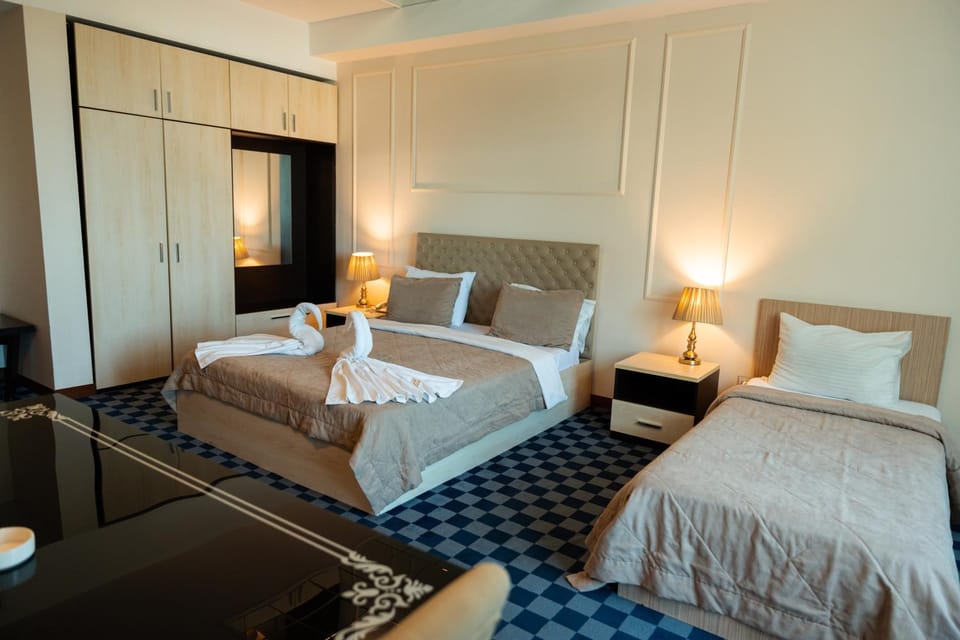 Bed, Photo of the whole room, Bedroom, towels, wardrobe