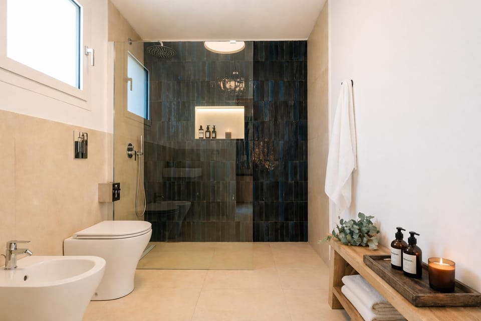 Shower, Toilet, Bathroom, bidet, hair dryier, towels