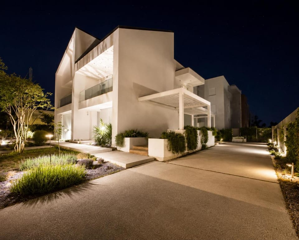 Property building, Night, Garden, Garden view