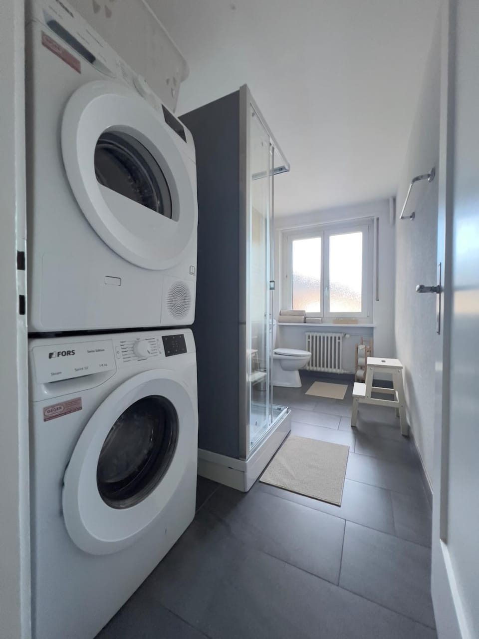 Bathroom, washing machine, dryer