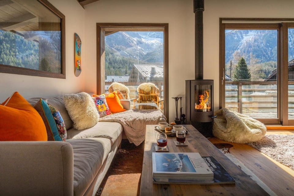 Natural landscape, Winter, Living room, Seating area, Mountain view