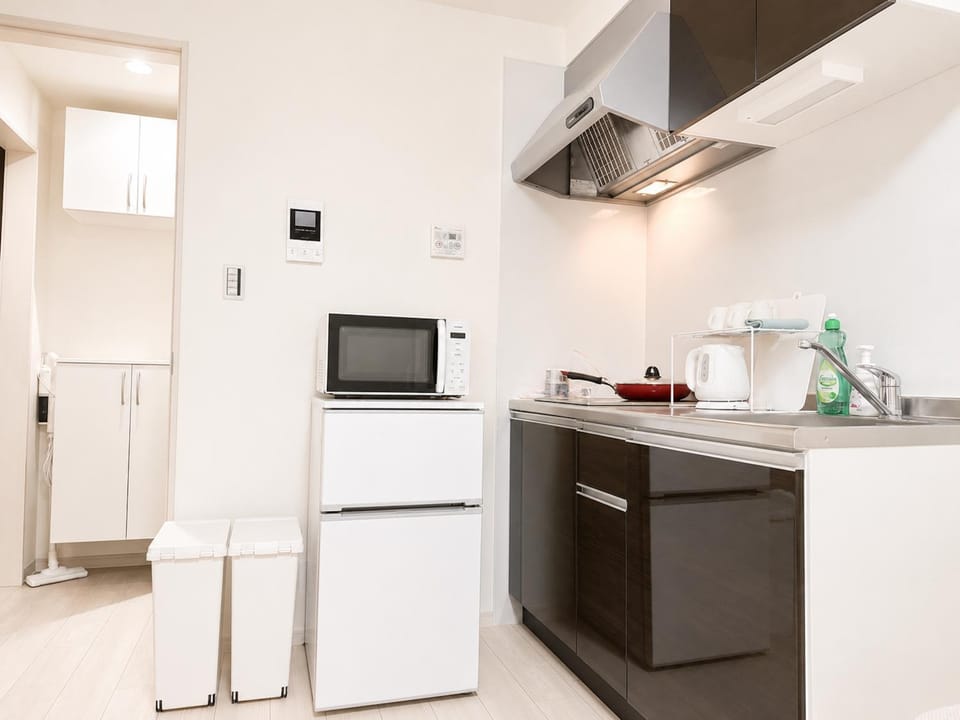 Kitchen or kitchenette, microwave