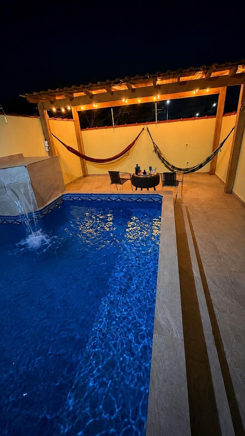 Night, Pool view, Swimming pool, sunbed