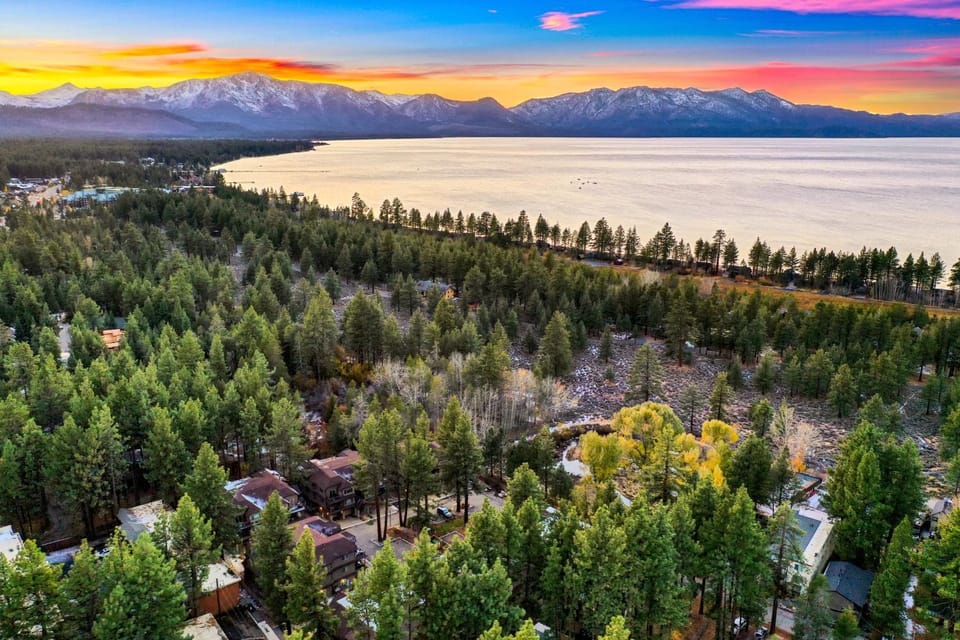 Natural landscape, Bird's eye view, Autumn, Lake view, Mountain view, Sunset