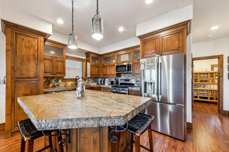Kitchen or kitchenette, furniture, microwave, stove