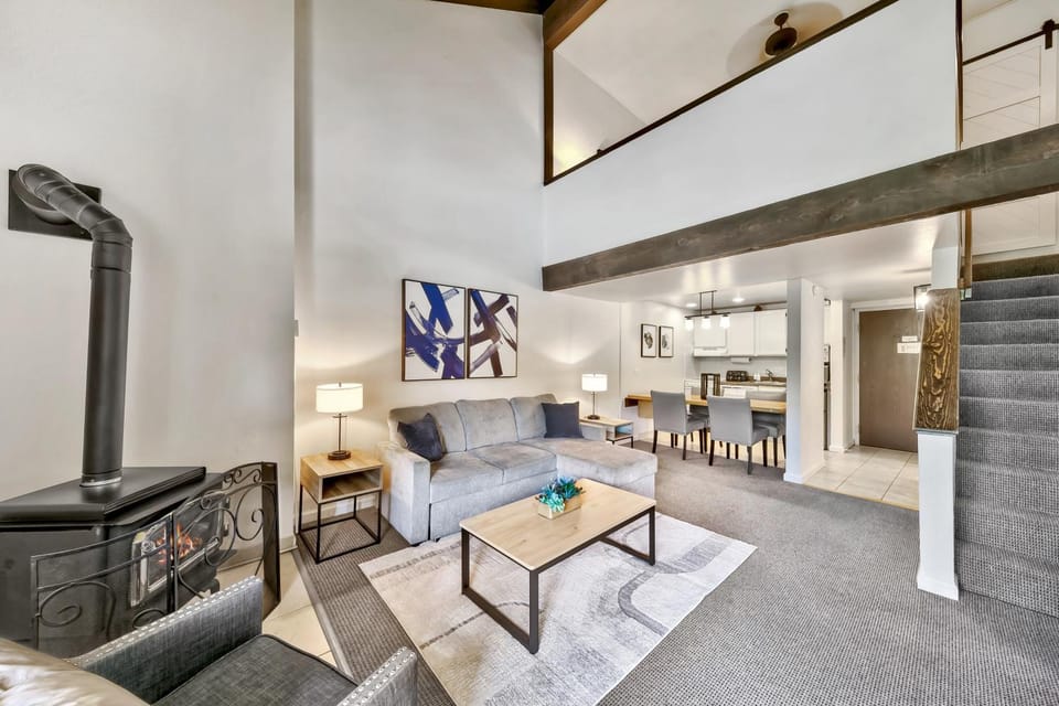 Kitchen or kitchenette, Living room, Dining area, fireplace, furniture
