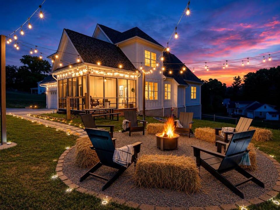Patio, Night, Garden, Seating area, Sunset