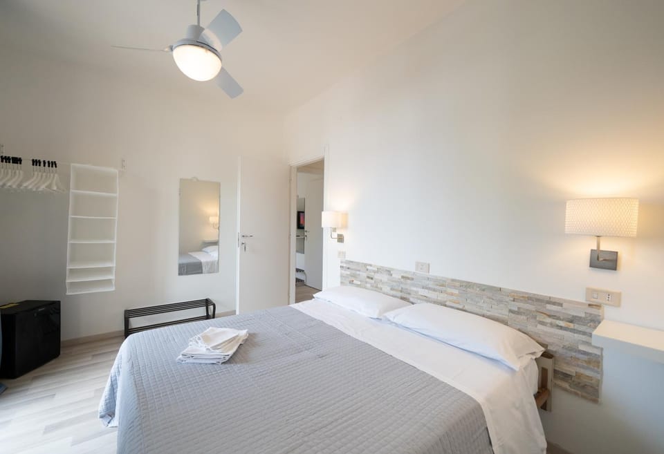 Bed, wardrobe